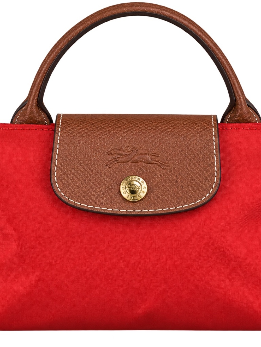 Longchamp mini Red Canvas Tote with Brown Leather Trim